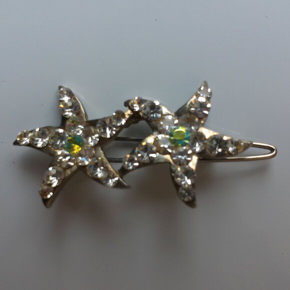 Stars Hair Clip, silver color, white rhinestone, shiny crystals - Picture 4 of 14